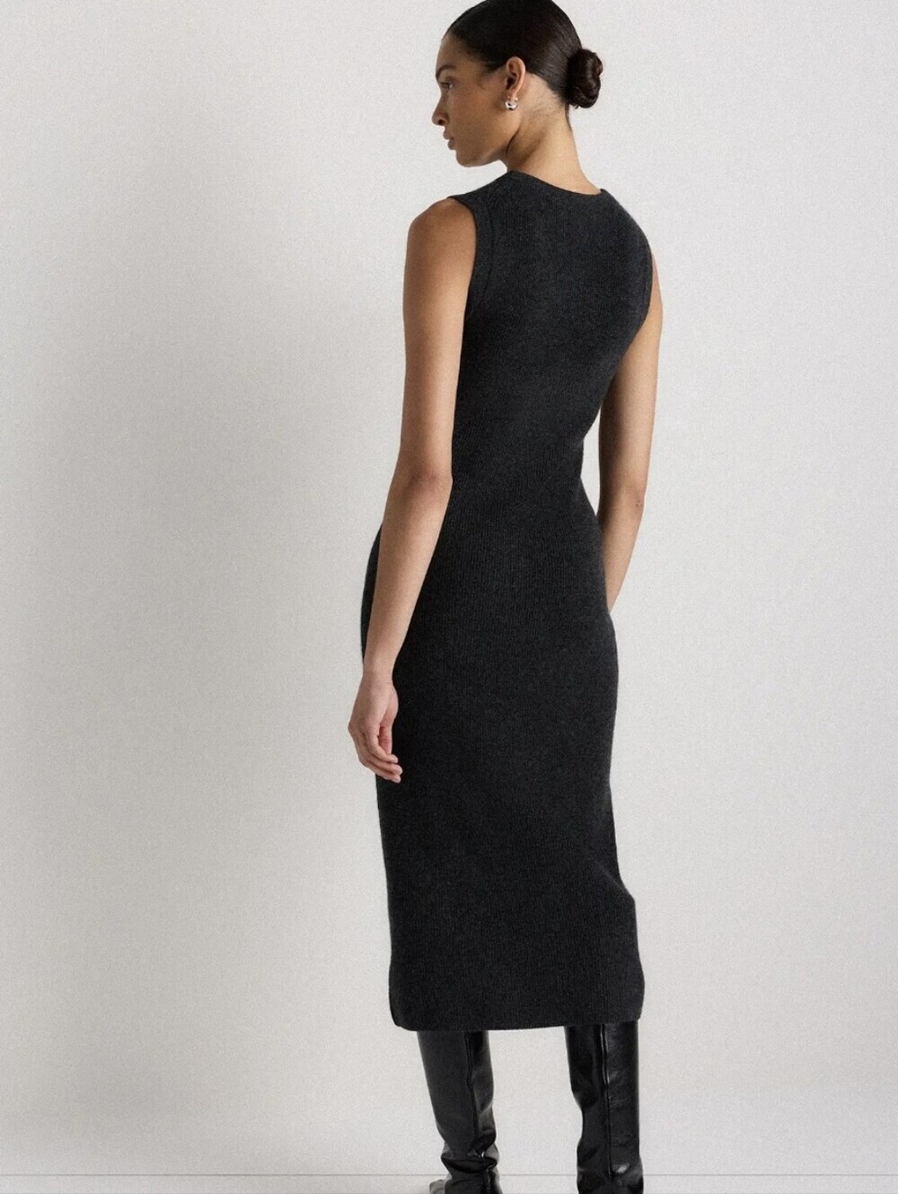Quince 100% Mongolian Cashmere Sleeveless Midi Sweater Dress Grey Small NWOT - Picture 3 of 8